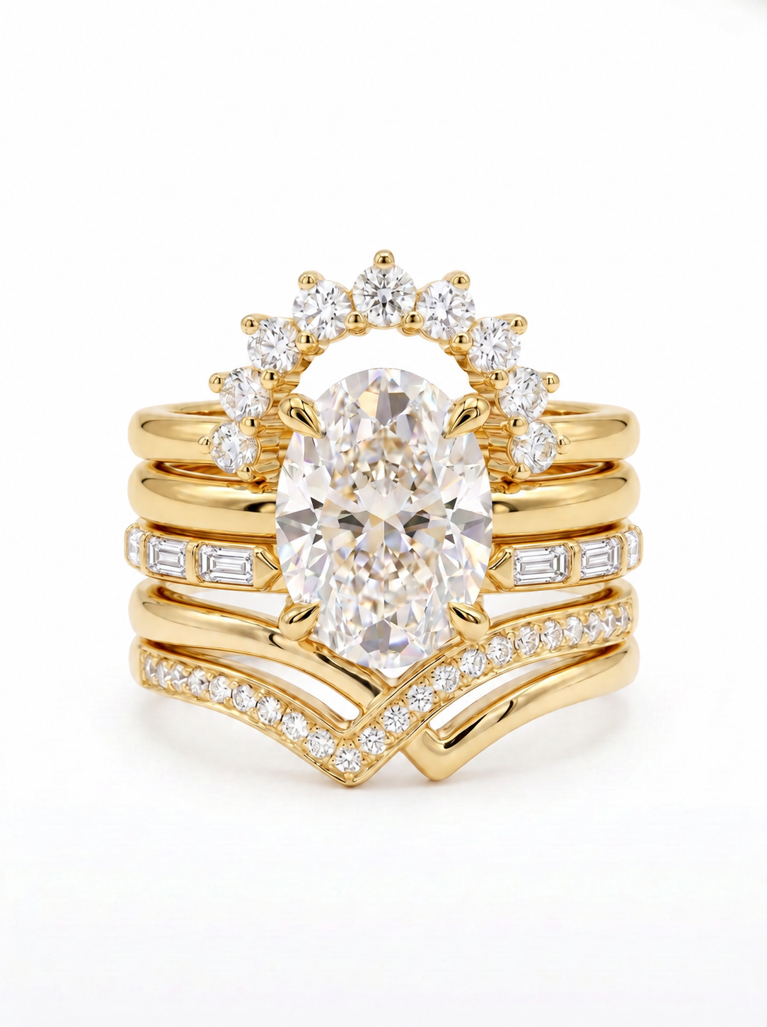 The Emerald Crown Suite | Oval & Emerald-Cut Diamond Multi-Band Ring