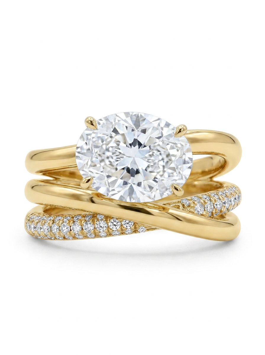 The Latitude | Oval Diamond Set East-West on Pavé Crossover Bands