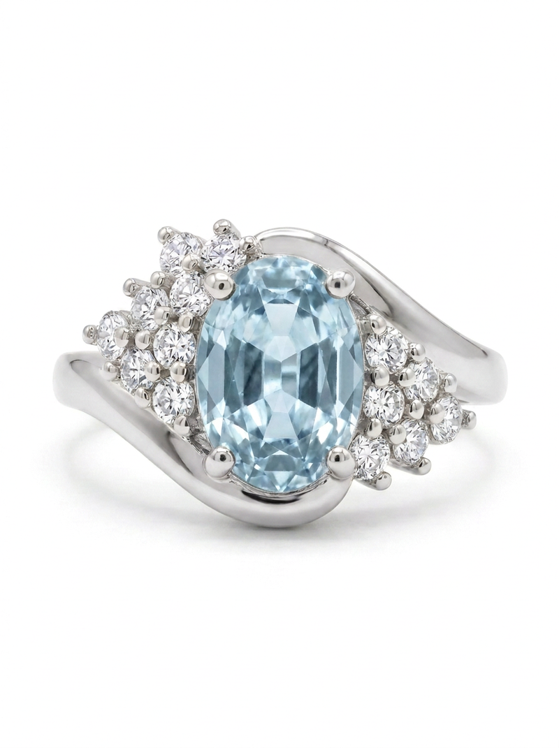 The Lagoon | Oval Sapphire & Diamond Cluster Bypass — worn view