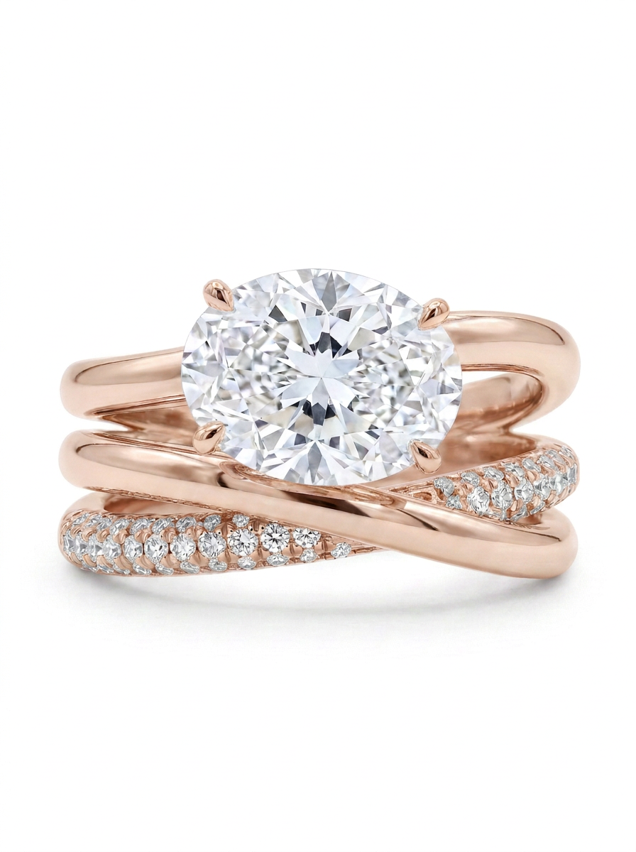 The Latitude | Oval Diamond Set East-West on Pavé Crossover Bands