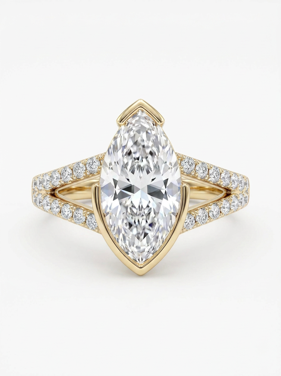 The Delta | Marquise V-Cap & Split Pavé Shank