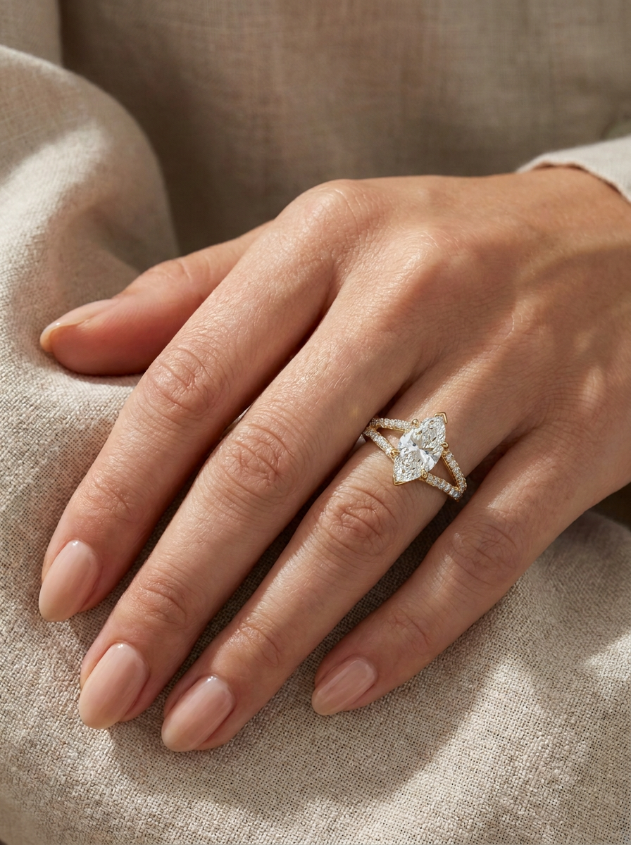 The Delta | Marquise V-Cap & Split Pavé Shank