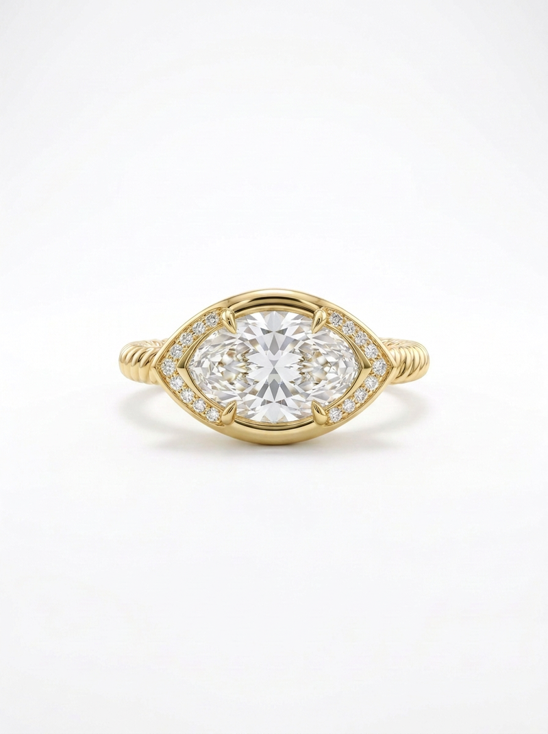 The Talisman | East-West Marquise Halo & Rope Band