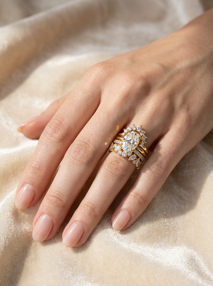 The Pantheon | Multi-Stacked Oval Solitaire & Celestial Crown Suite