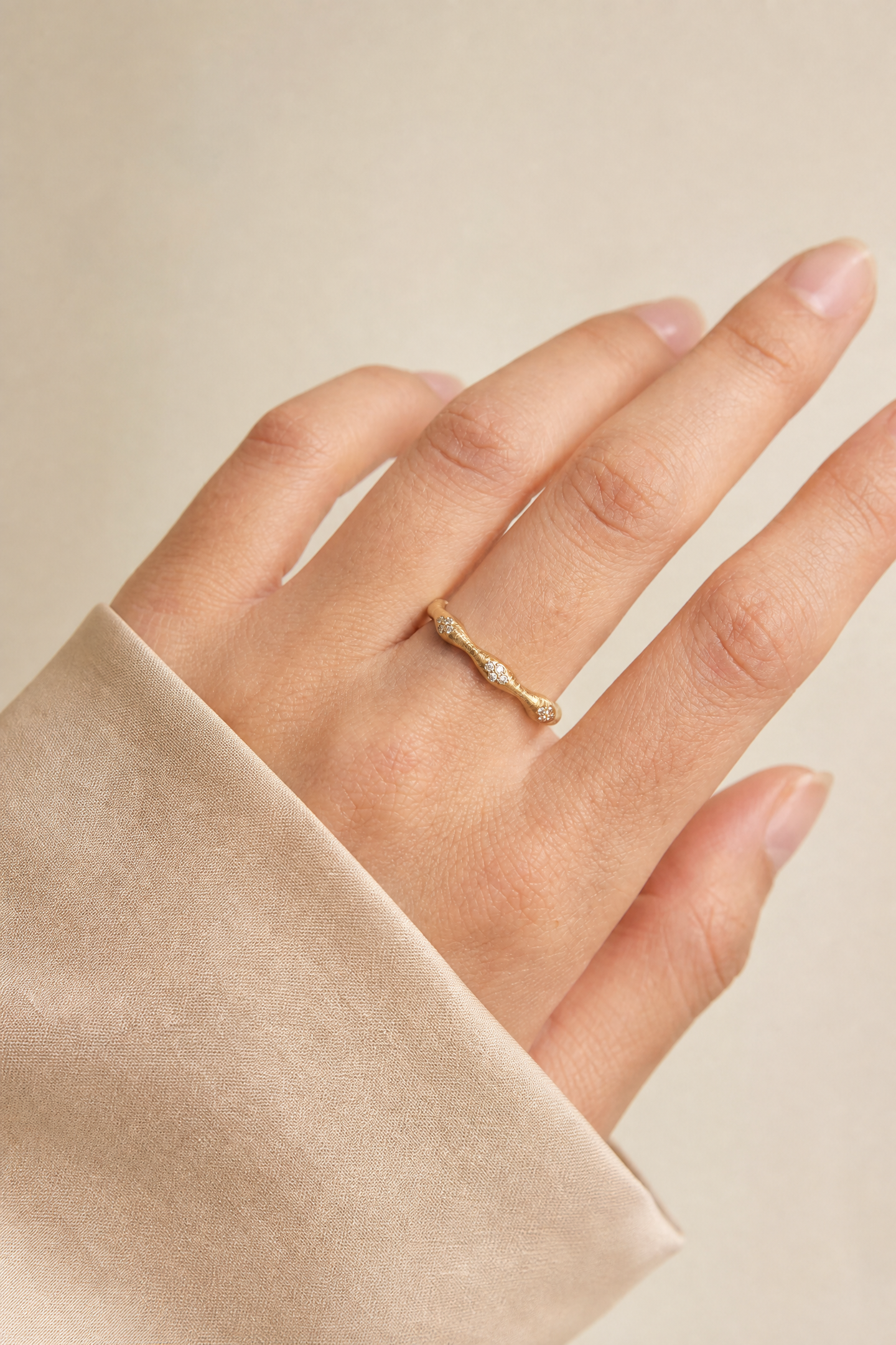 The Bamboo I Hand-Brushed Gold Cluster Stacking Ring