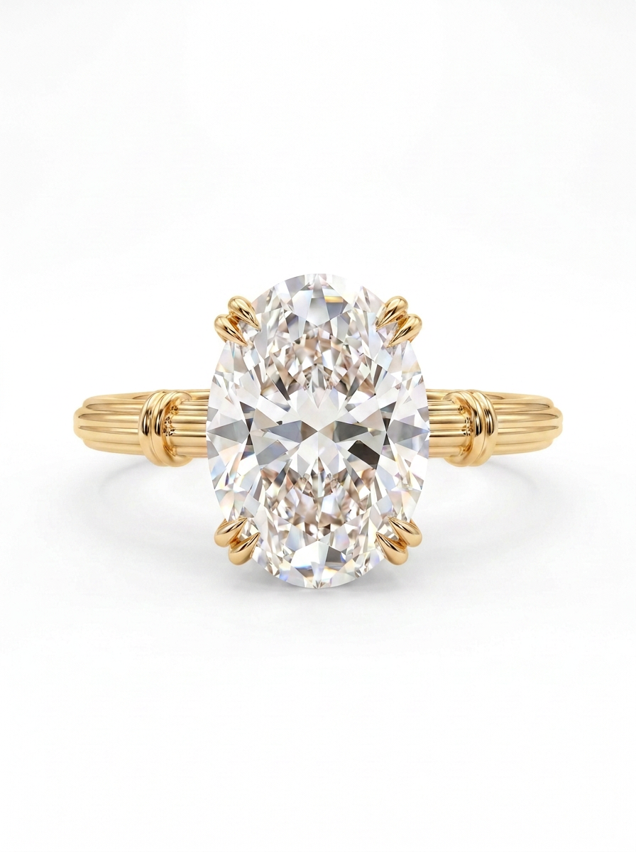 The Volute | Oval Solitaire with Double Prongs and Fluted Shank