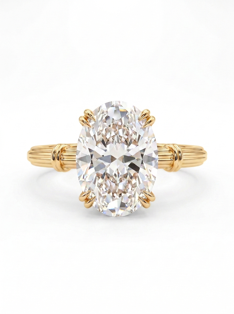 The Volute | Oval Solitaire with Double Prongs and Fluted Shank