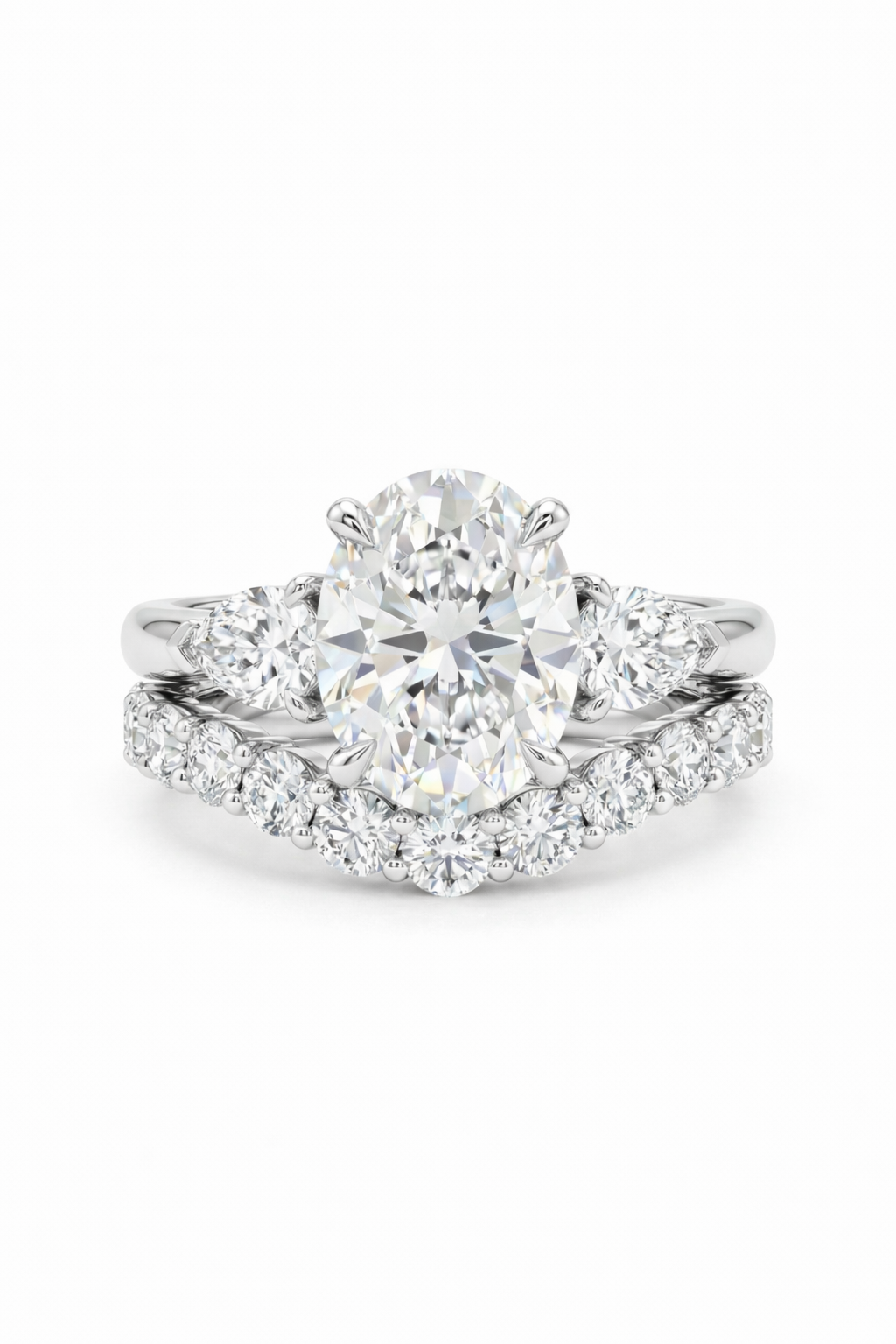 The Sunrise Stack | Oval Three-Stone & Scalloped Curve Band