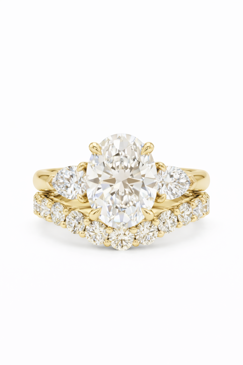 The Sunrise Stack | Oval Three-Stone & Scalloped Curve Band