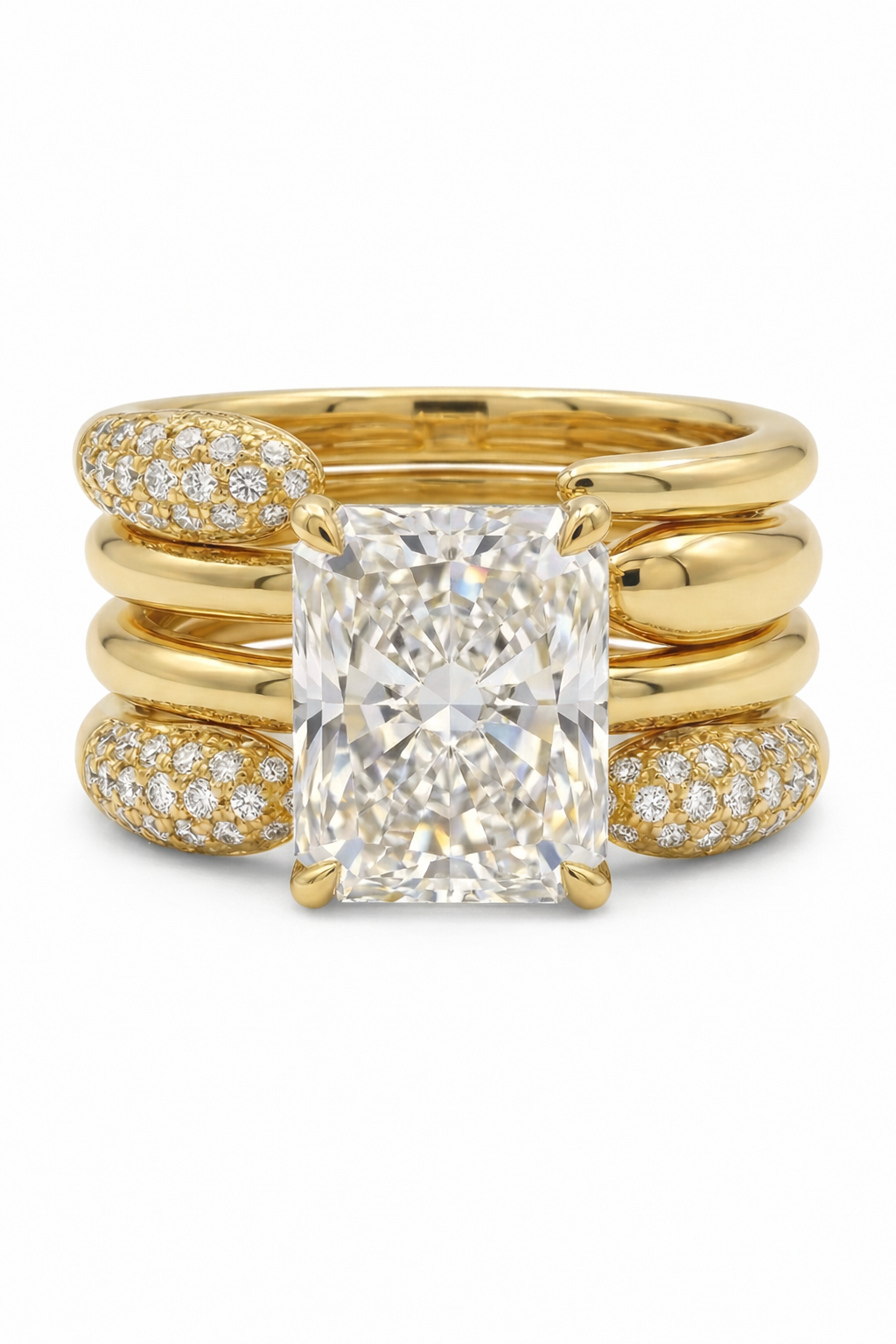 The Serpent Stack | Radiant & Tubular Gold Pavé Set