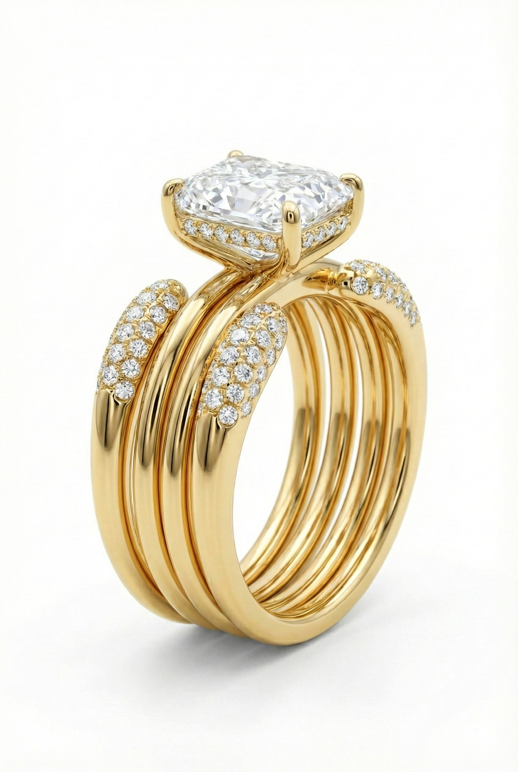 The Serpent Stack | Radiant & Tubular Gold Pavé Set
