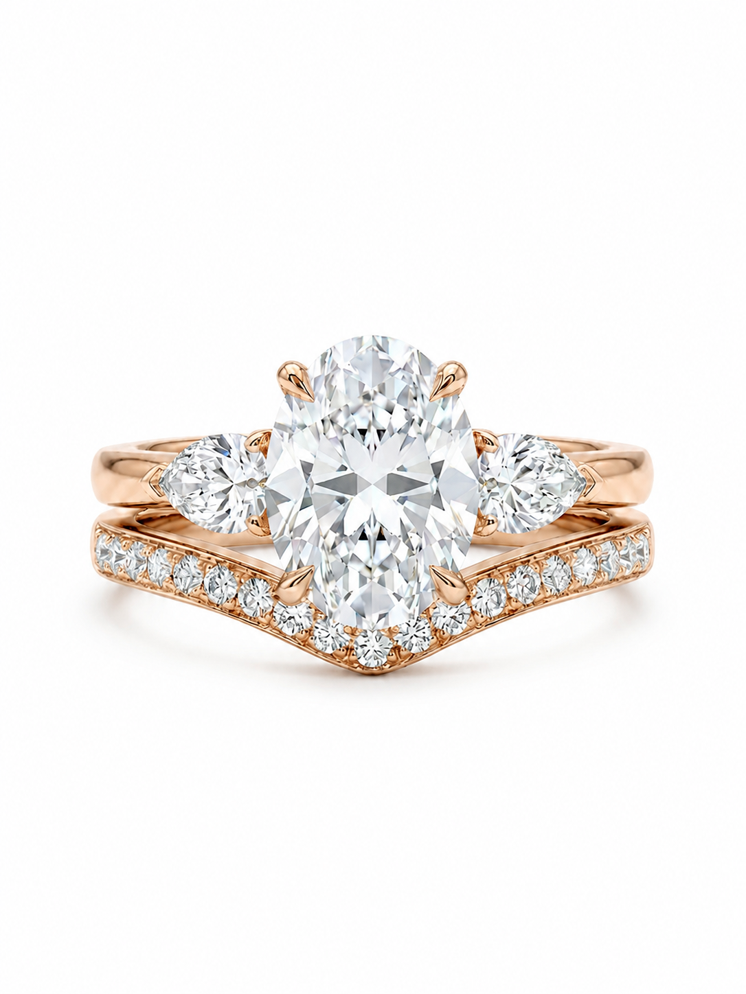 The Sunrise Stack | Oval Three-Stone & Scalloped Curve Band