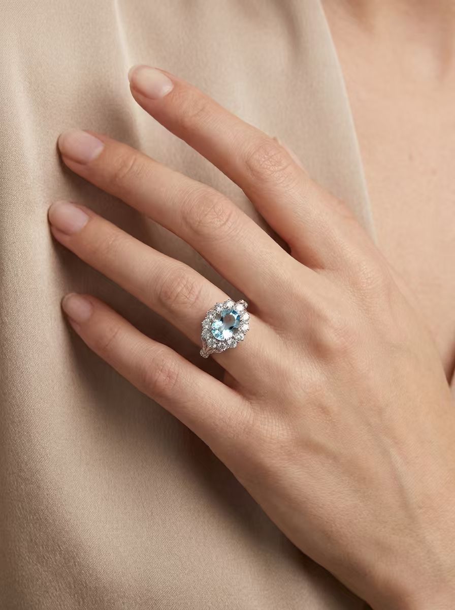 The Glacier | Grand Vintage Oval Halo Ring