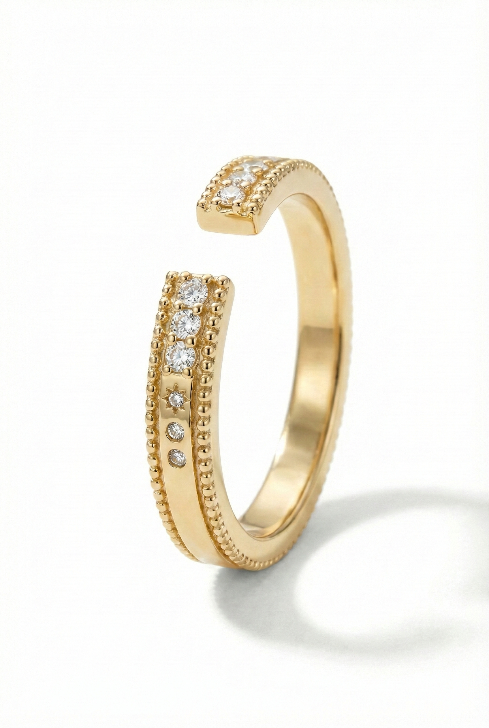 The Satin | Brushed Gold Milgrain Open Ring