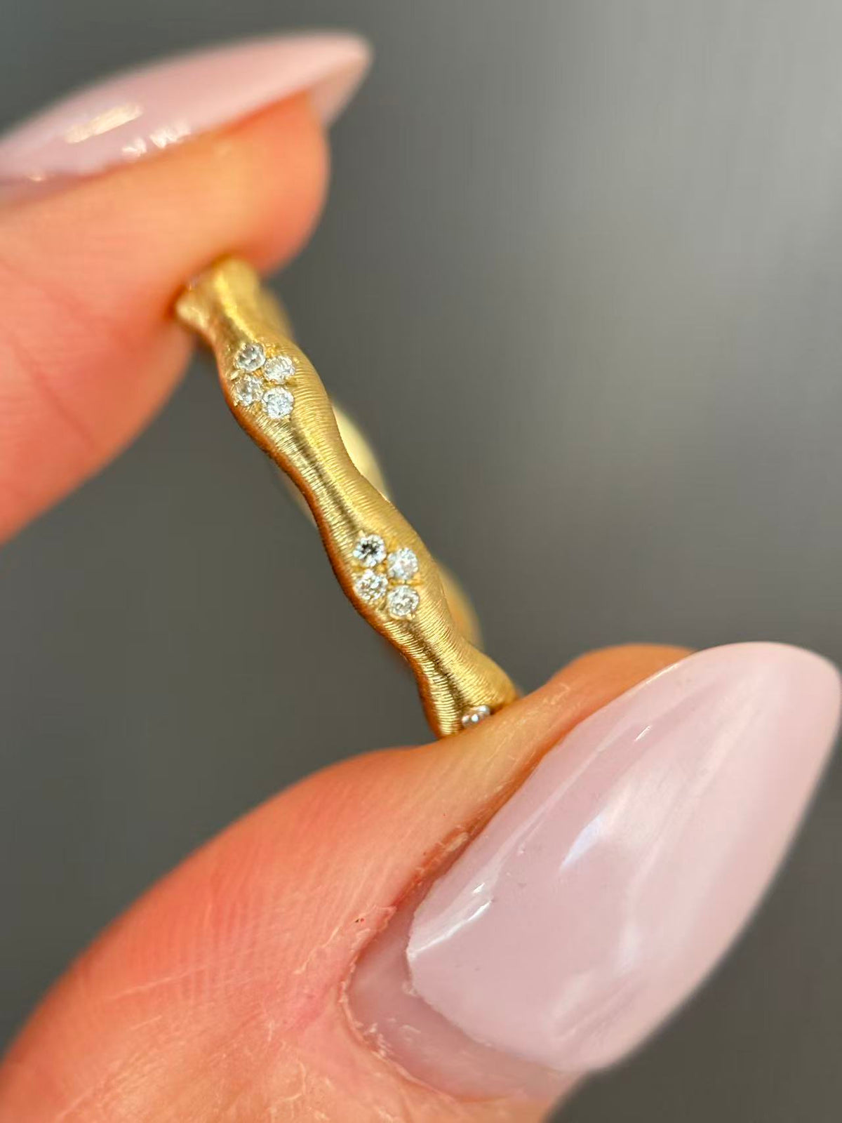 The Bamboo I Hand-Brushed Gold Cluster Stacking Ring