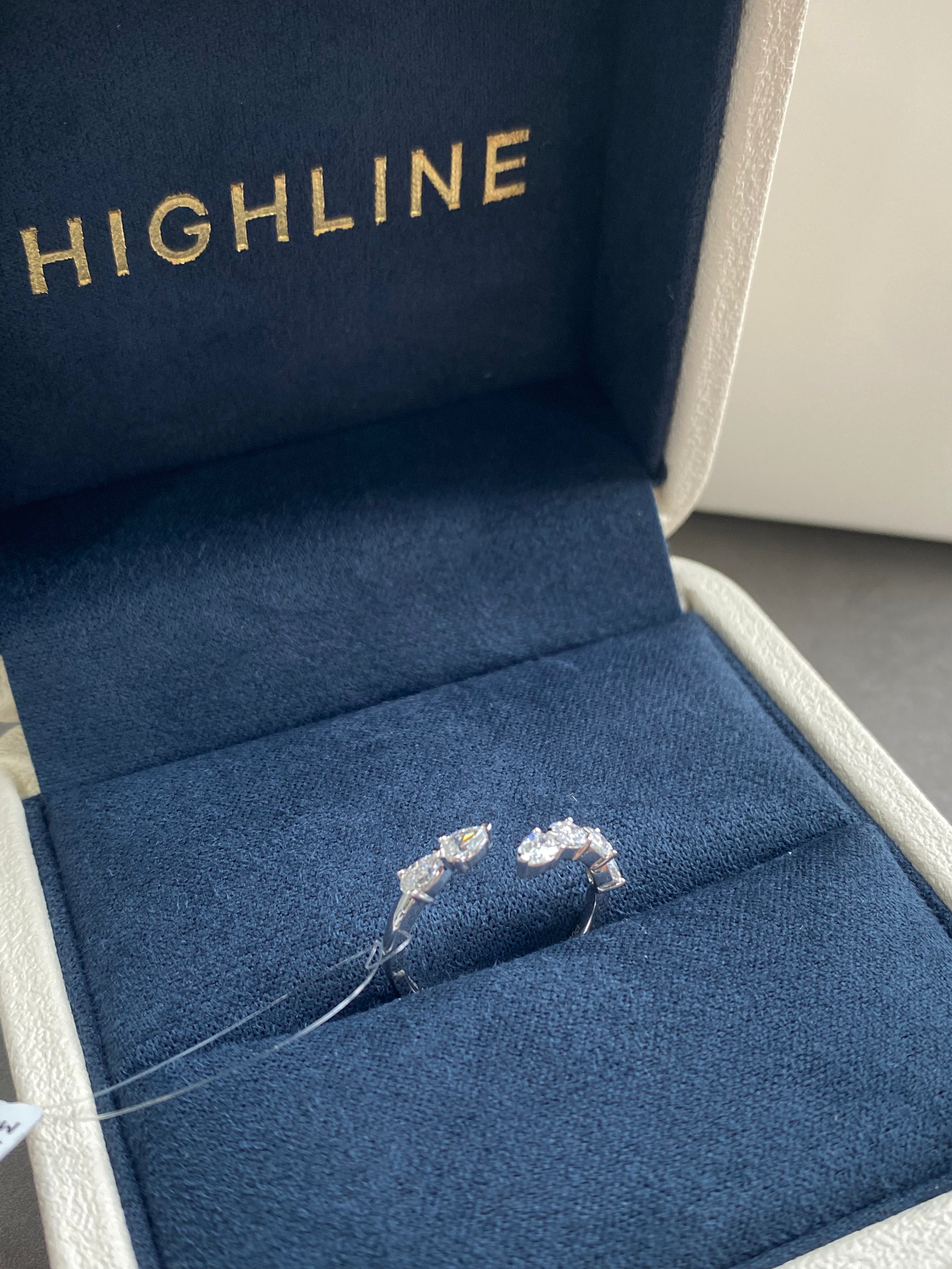 The Willow open pear-cut enhancer ring, detail view ready to ship — Highline Diamond