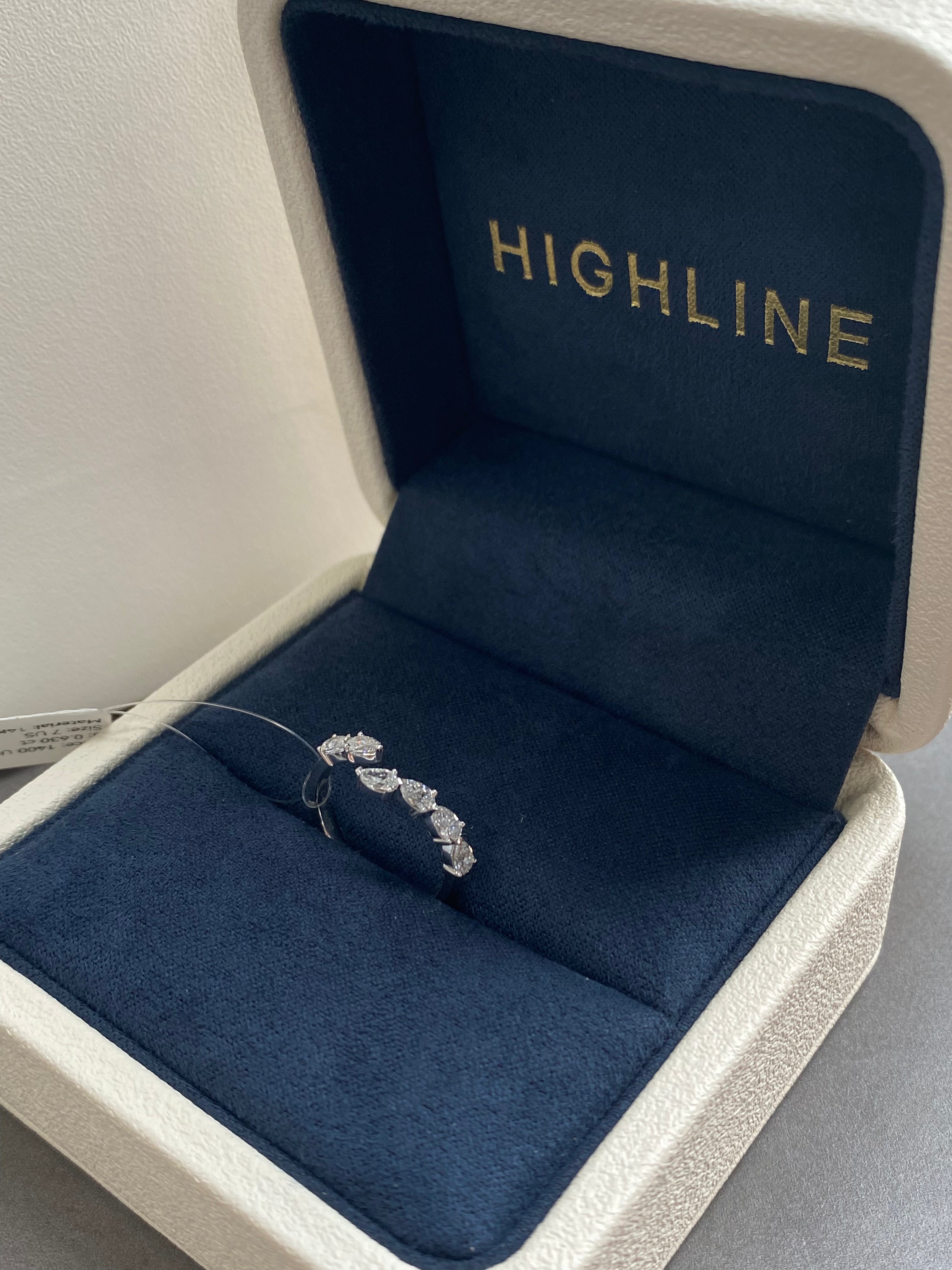 The Willow open pear-cut enhancer ring, detail view ready to ship — Highline Diamond