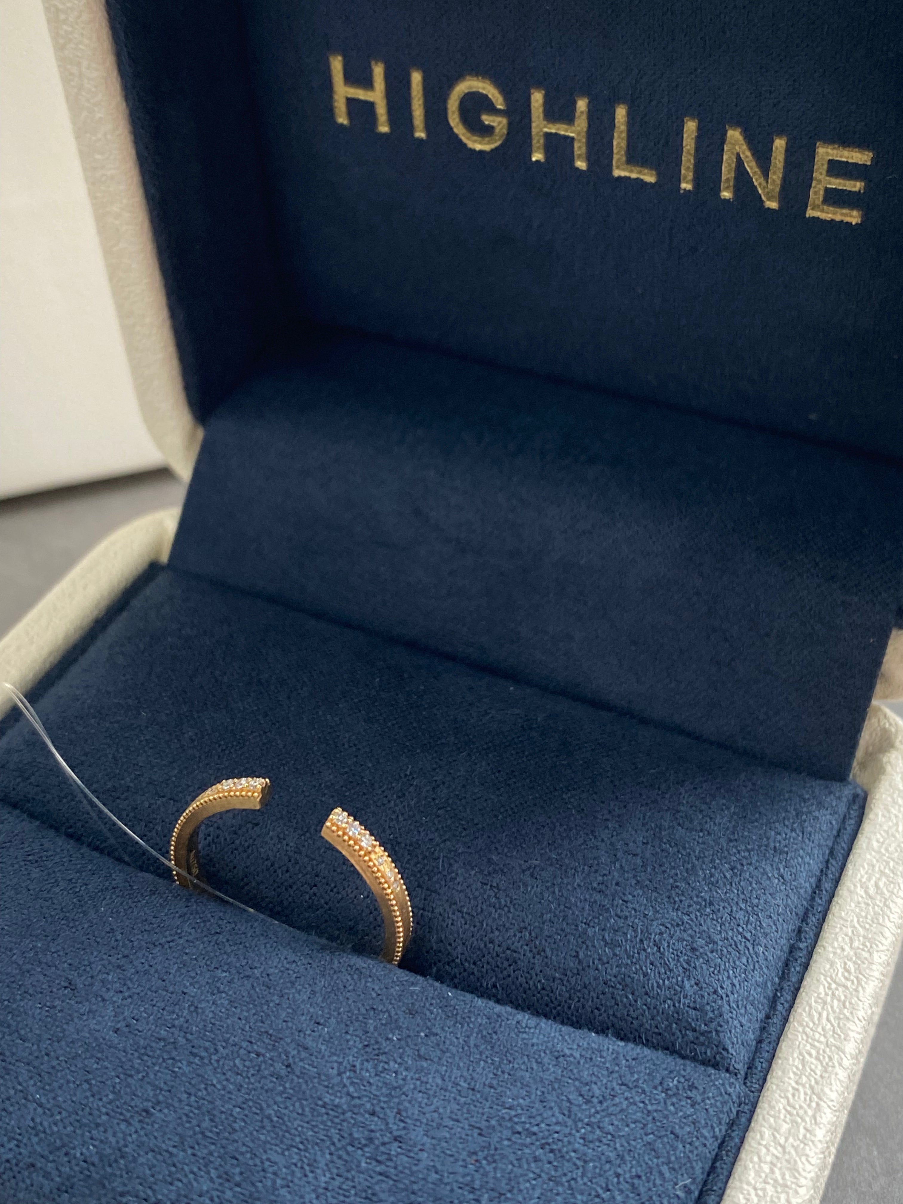 The Satin brushed gold milgrain open ring, detail view ready to ship — Highline Diamond