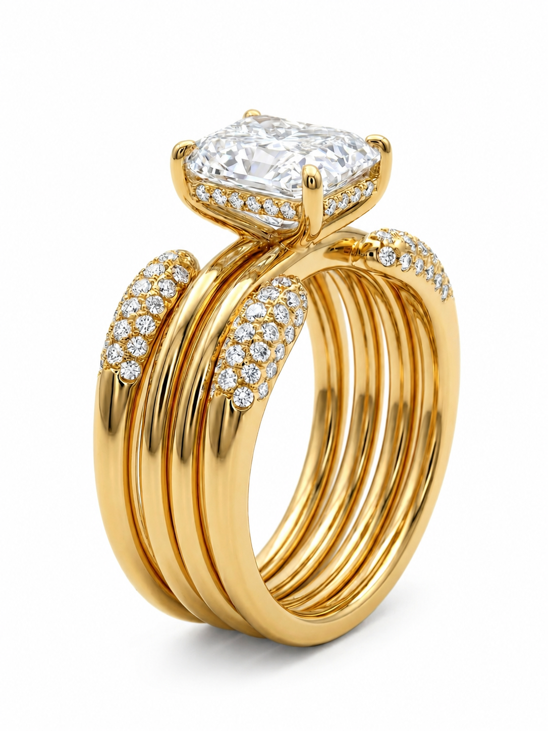 The Serpent Stack | Radiant & Tubular Gold Pavé Set