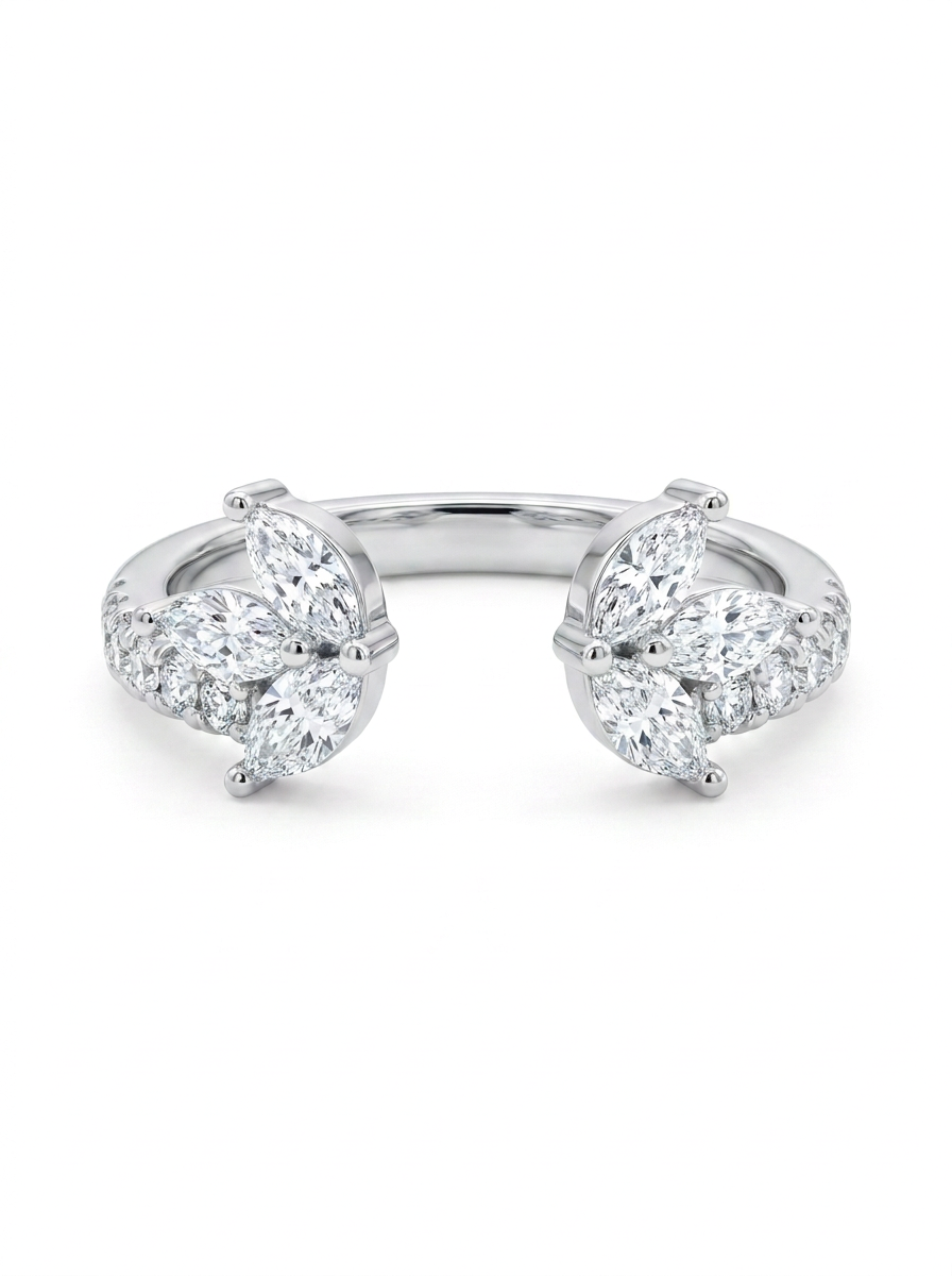 The Open Laurel marquise cluster open wedding band in lab-grown diamonds — by Highline Diamond