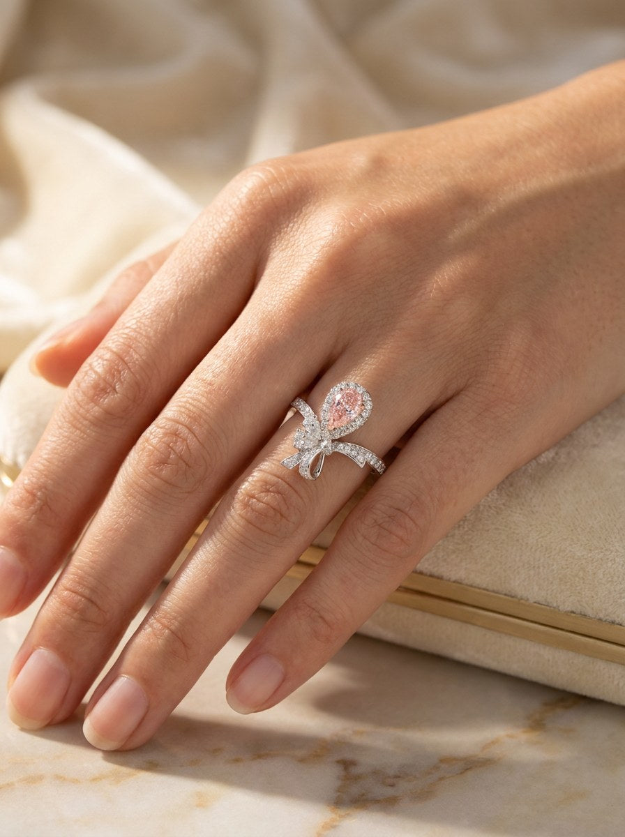 The Knot | Pear Blush & Diamond Bow Engagement Ring