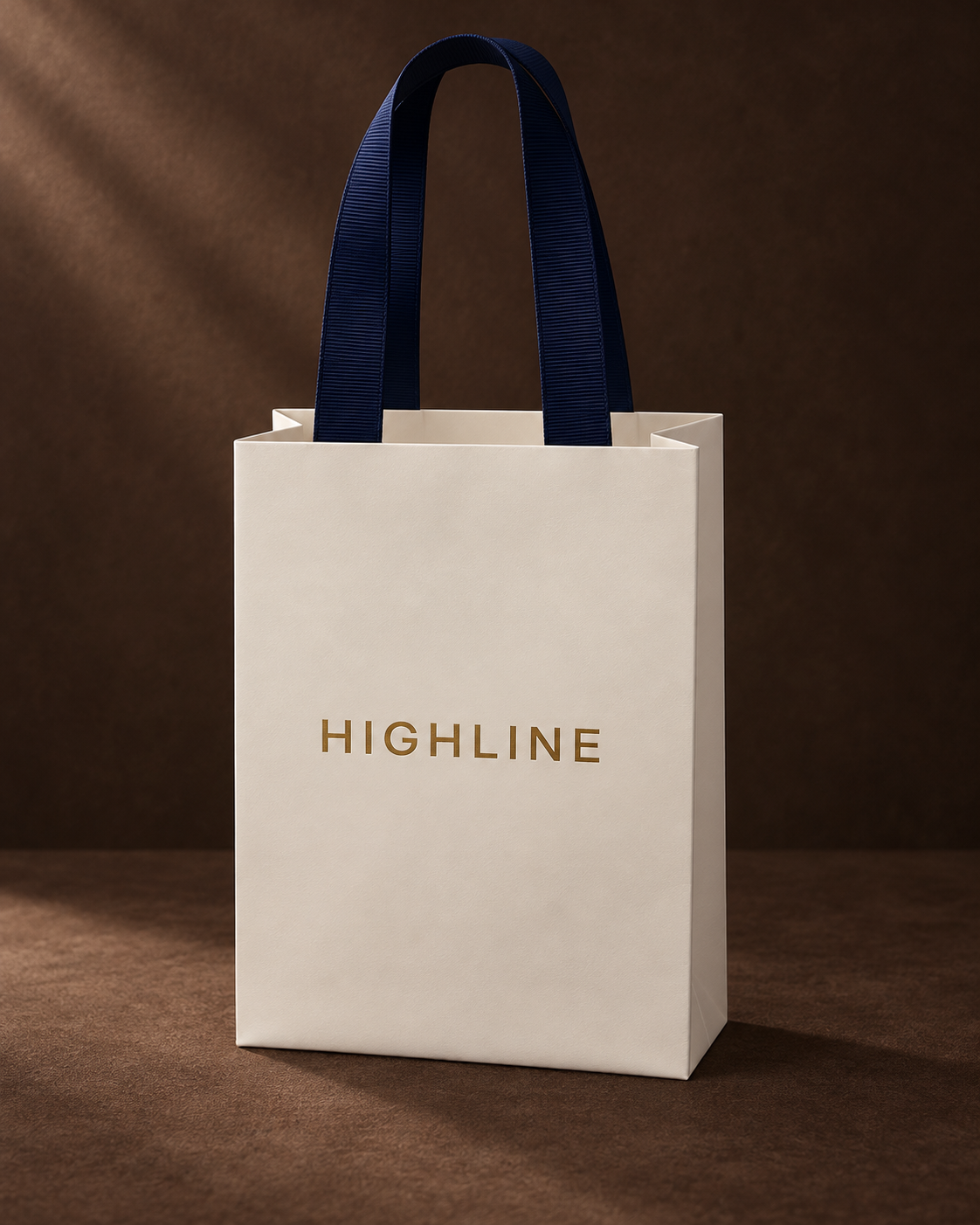 HIGHLINE gift bag with navy ribbon handles