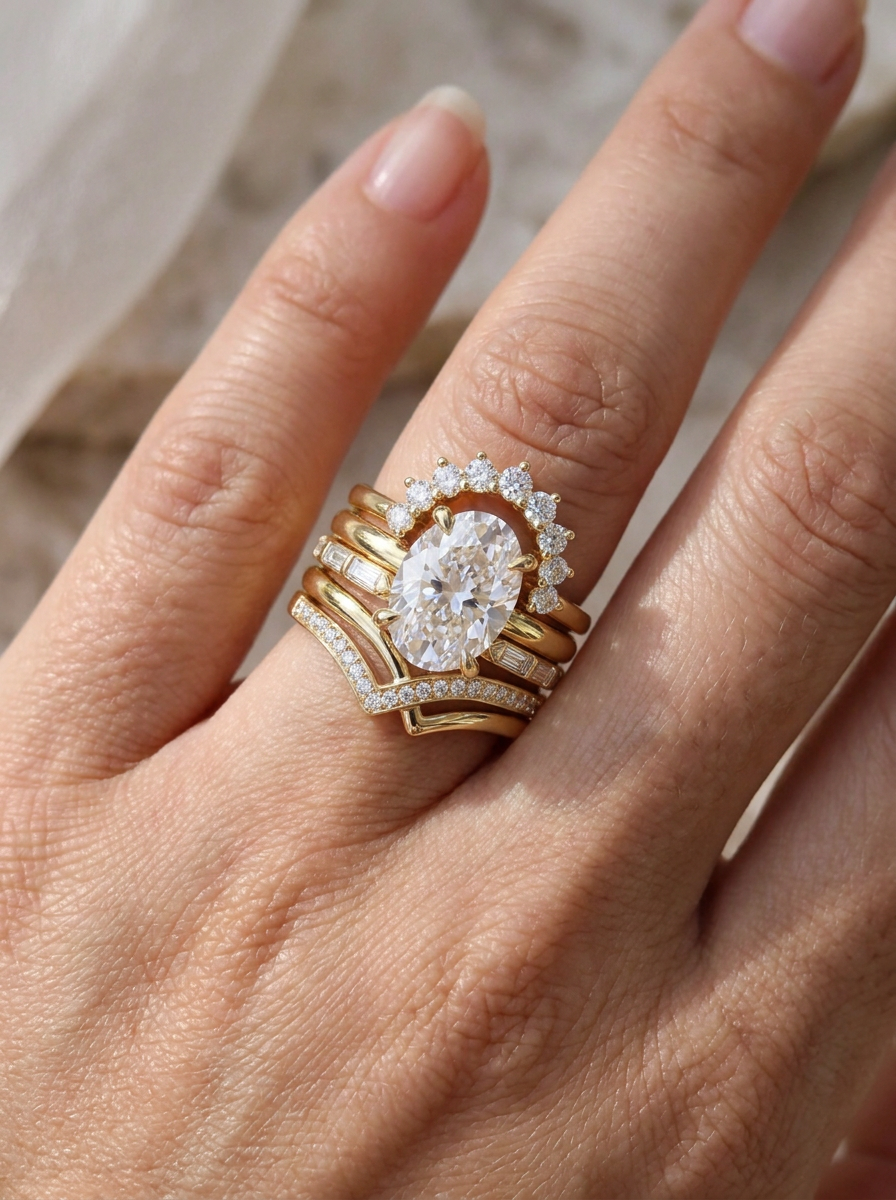 The Emerald Crown Suite | Oval & Emerald-Cut Diamond Multi-Band Ring