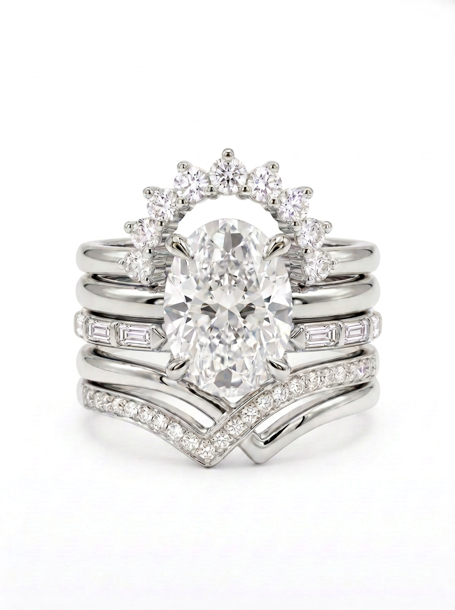 The Emerald Crown Suite | Oval & Emerald-Cut Diamond Multi-Band Ring