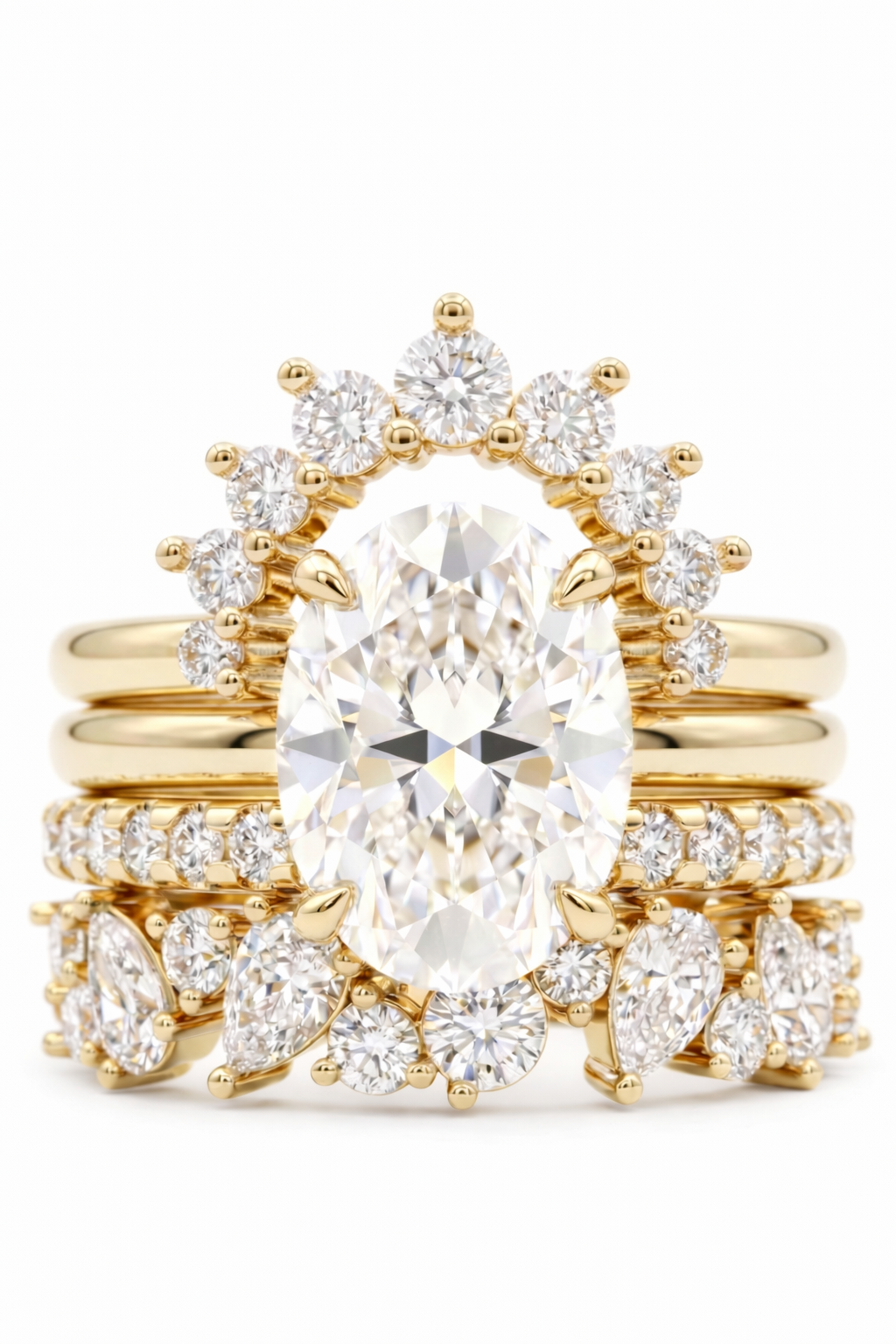 The Pantheon | Multi-Stacked Oval Solitaire & Celestial Crown Suite