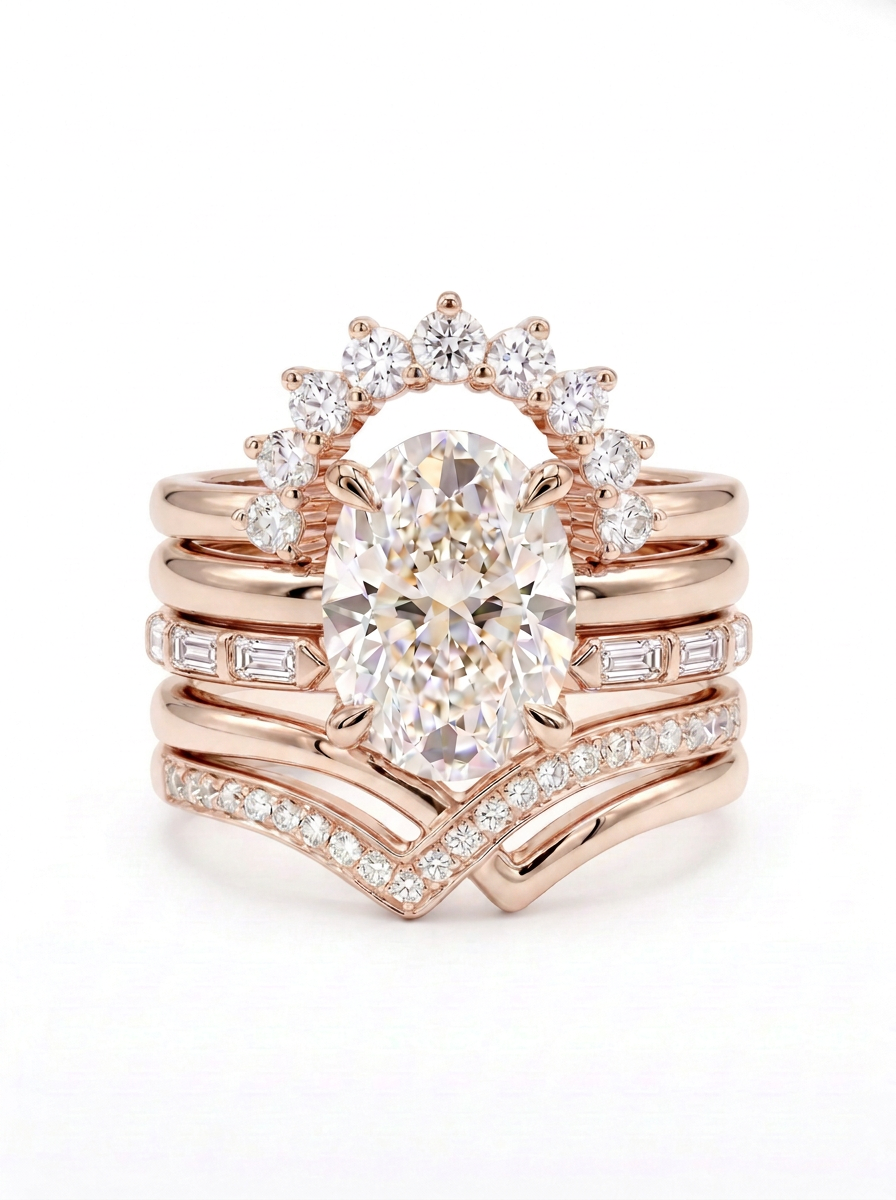 The Emerald Crown Suite | Oval & Emerald-Cut Diamond Multi-Band Ring