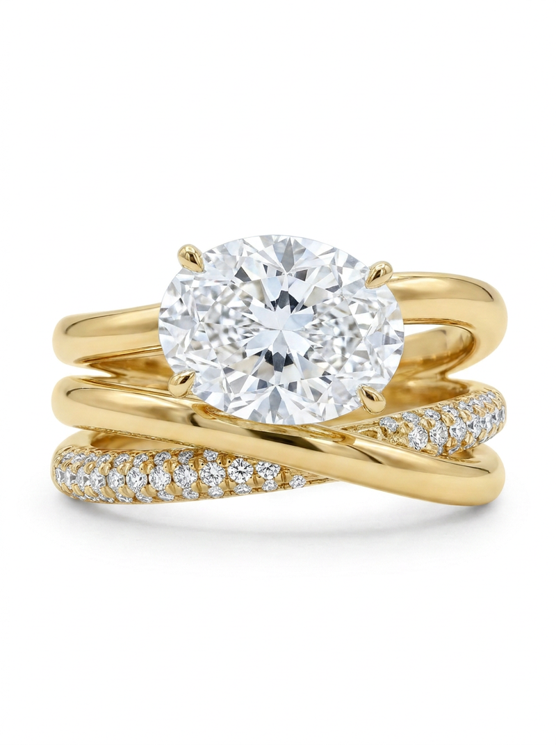 The Latitude | Oval Diamond Set East-West on Pavé Crossover Bands