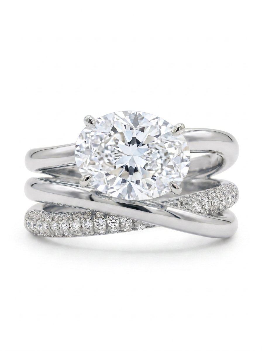 The Latitude | Oval Diamond Set East-West on Pavé Crossover Bands
