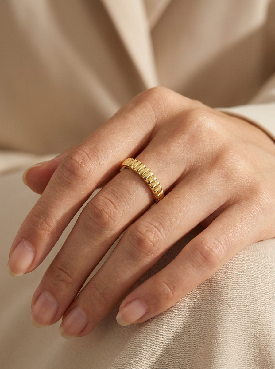 The Fluted Band | Architectural Ribbed Gold Stacking Ring