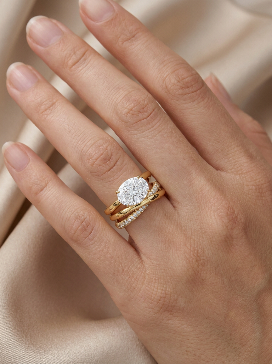 The Latitude | Oval Diamond Set East-West on Pavé Crossover Bands