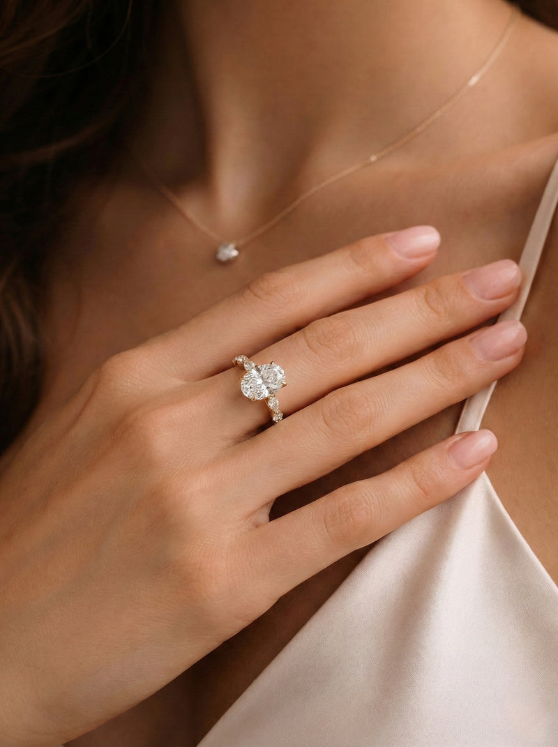The Olive | Marquise Vine & Oval Ring — worn view