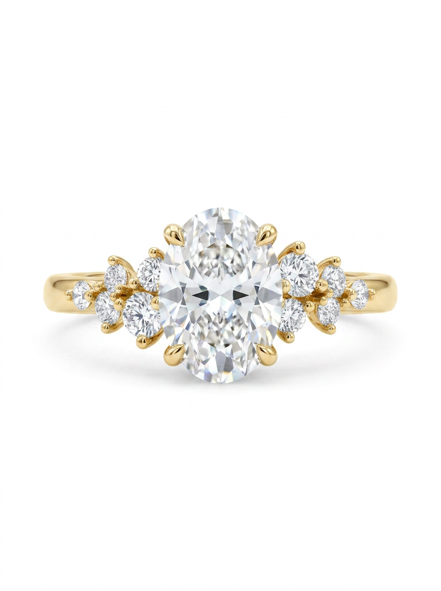 The Oval Cluster | Oval Diamond Engagement Ring with Cluster Side Stones