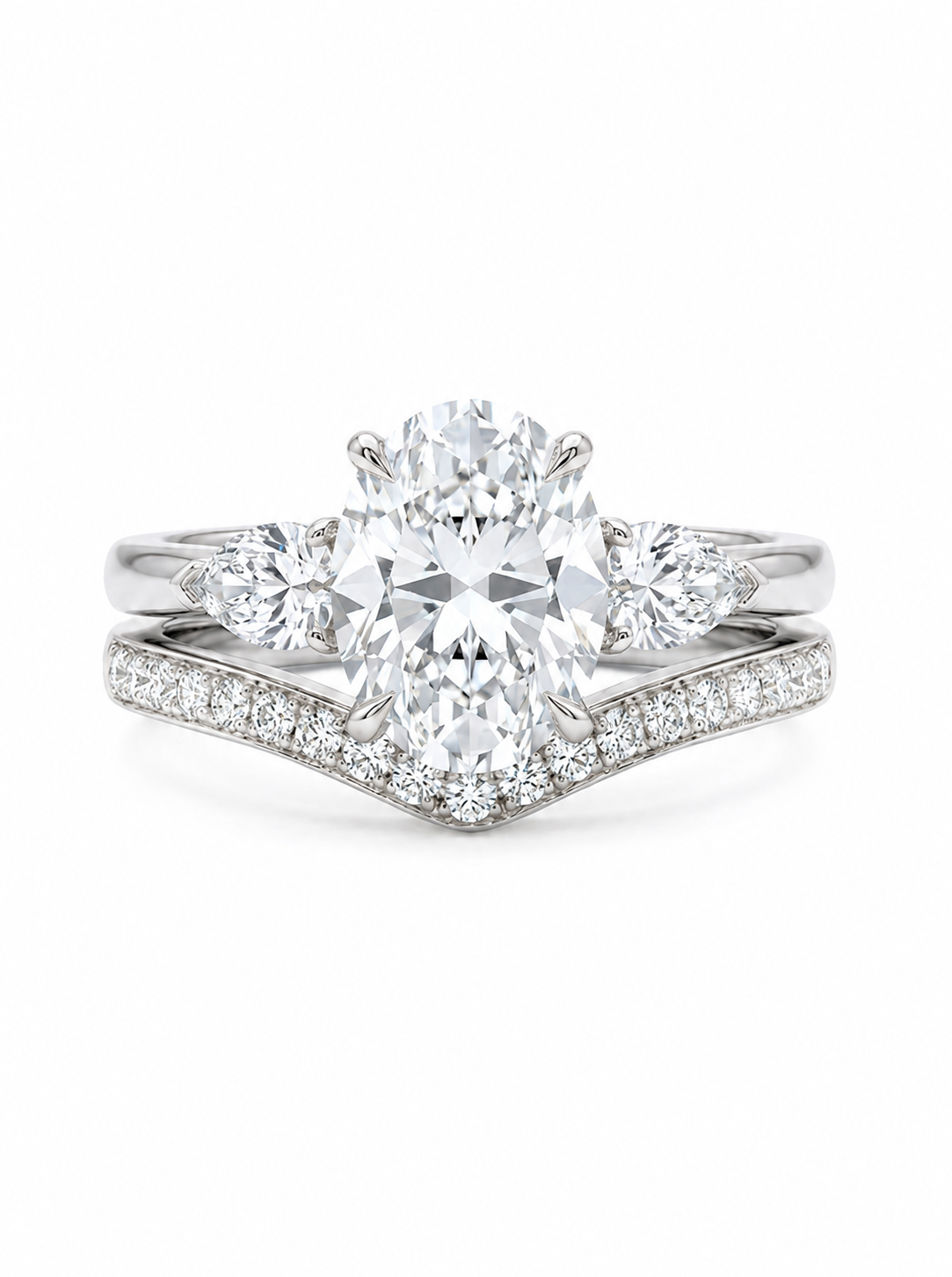 The Sunrise Stack | Oval Three-Stone & Scalloped Curve Band