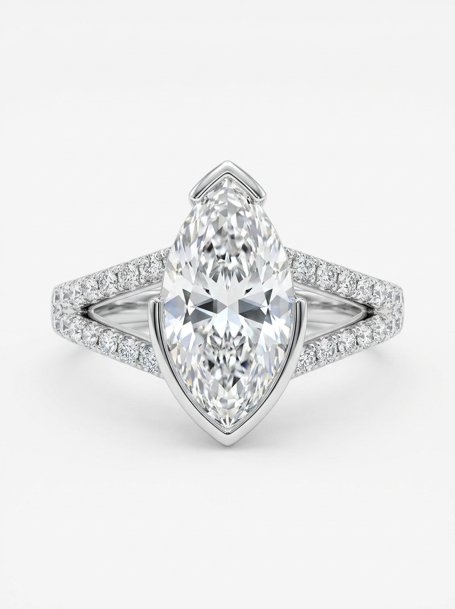 The Delta | Marquise V-Cap & Split Pavé Shank