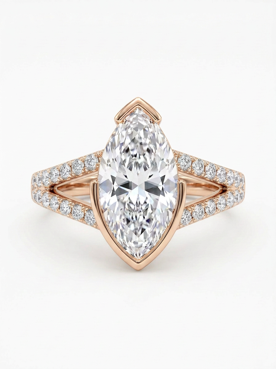 The Delta | Marquise V-Cap & Split Pavé Shank