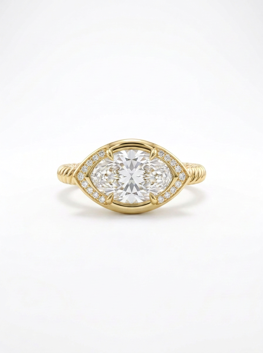 The Talisman | East-West Marquise Halo & Rope Band