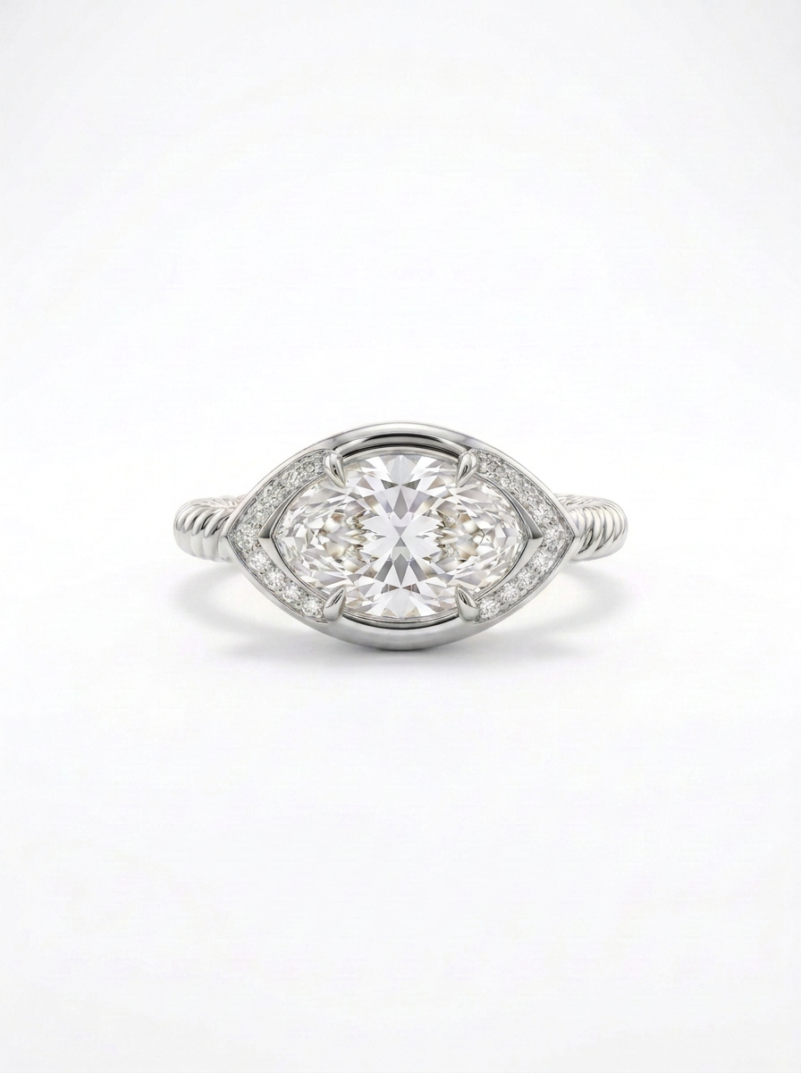 The Talisman | East-West Marquise Halo & Rope Band