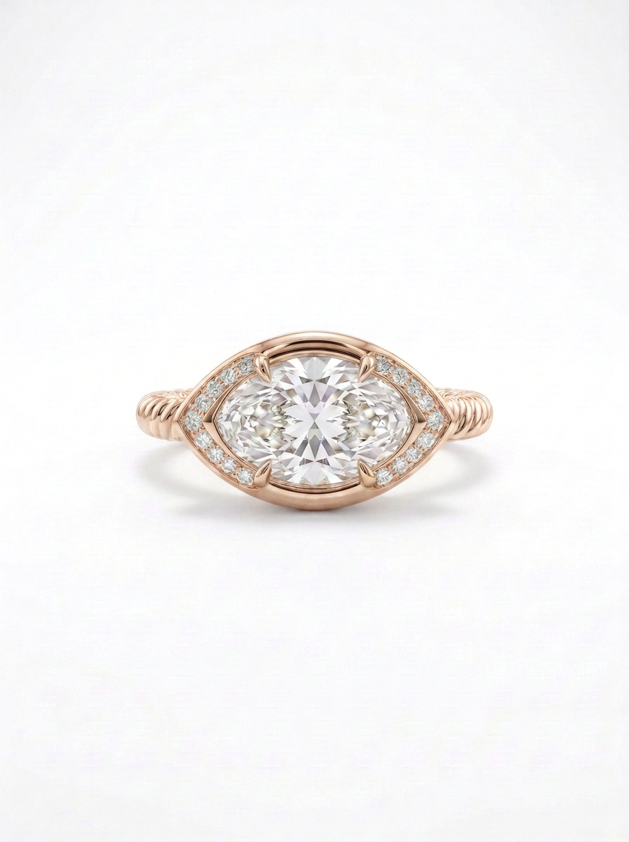 The Talisman | East-West Marquise Halo & Rope Band