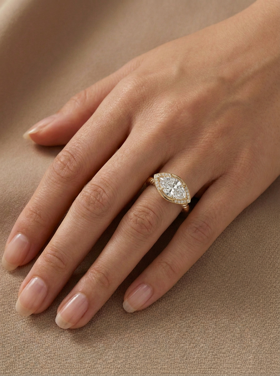 The Talisman | East-West Marquise Halo & Rope Band
