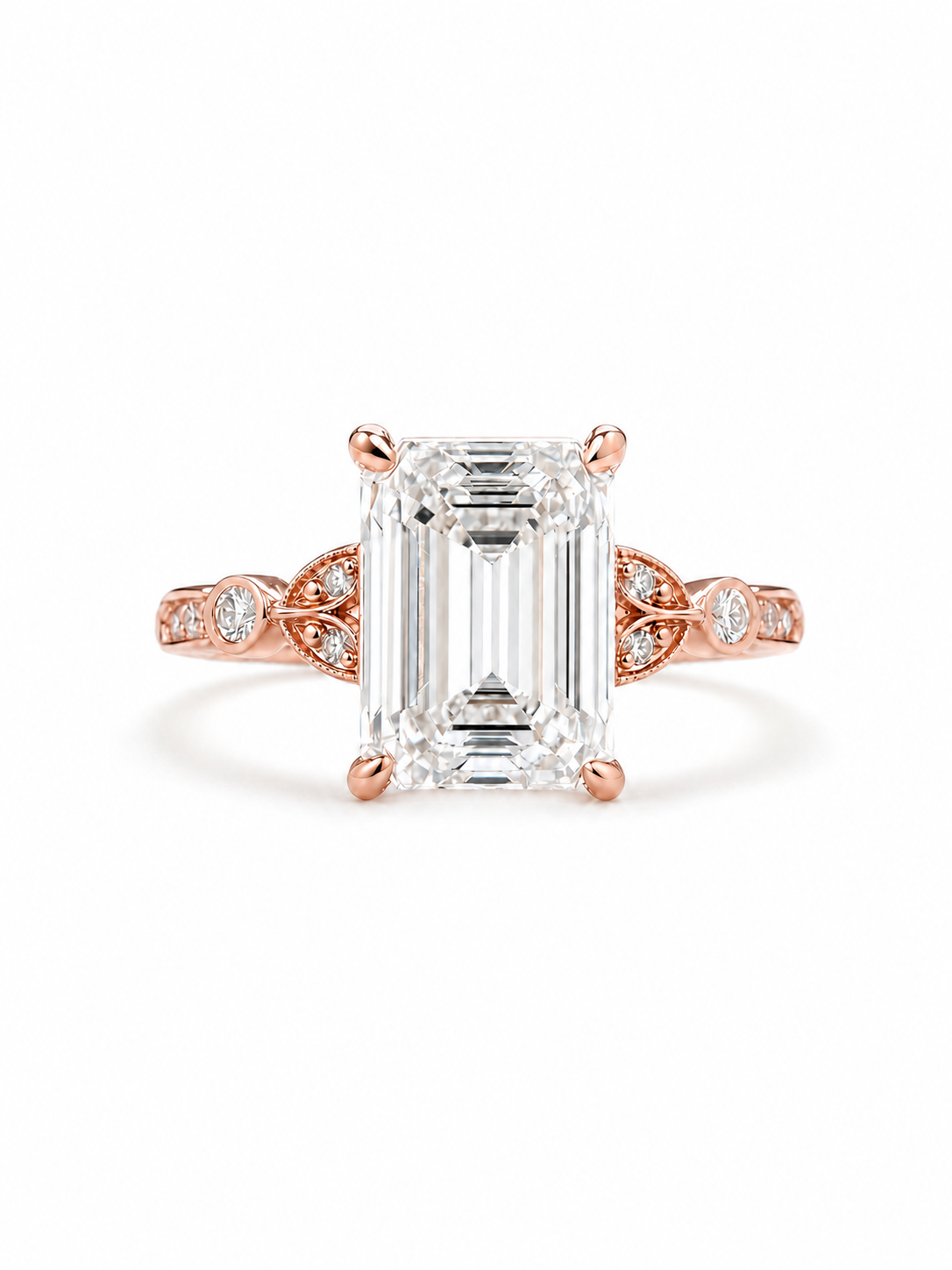 The Trellis | Emerald-Cut Leaf & Bezel Vintage Ring