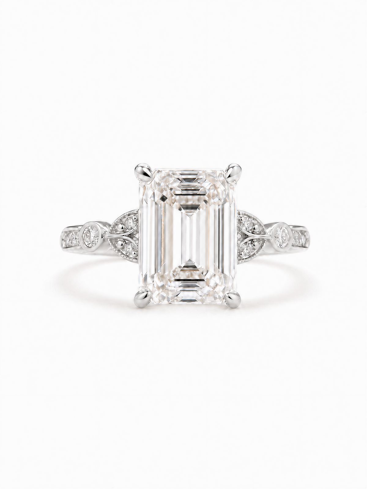 The Trellis | Emerald-Cut Leaf & Bezel Vintage Ring