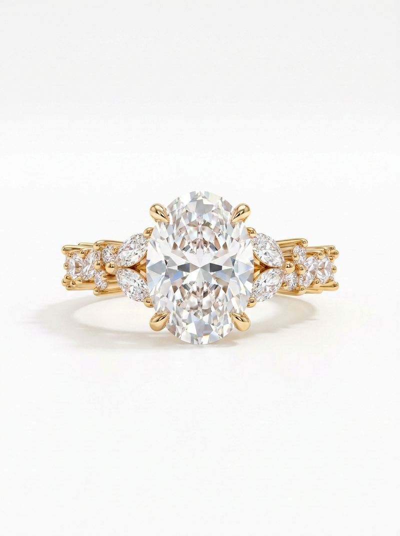 The Winged Oval | Multi-Shape Diamond Botanical Engagement Ring