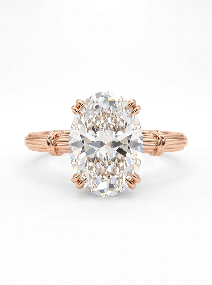 The Volute | Oval Solitaire with Double Prongs and Fluted Shank