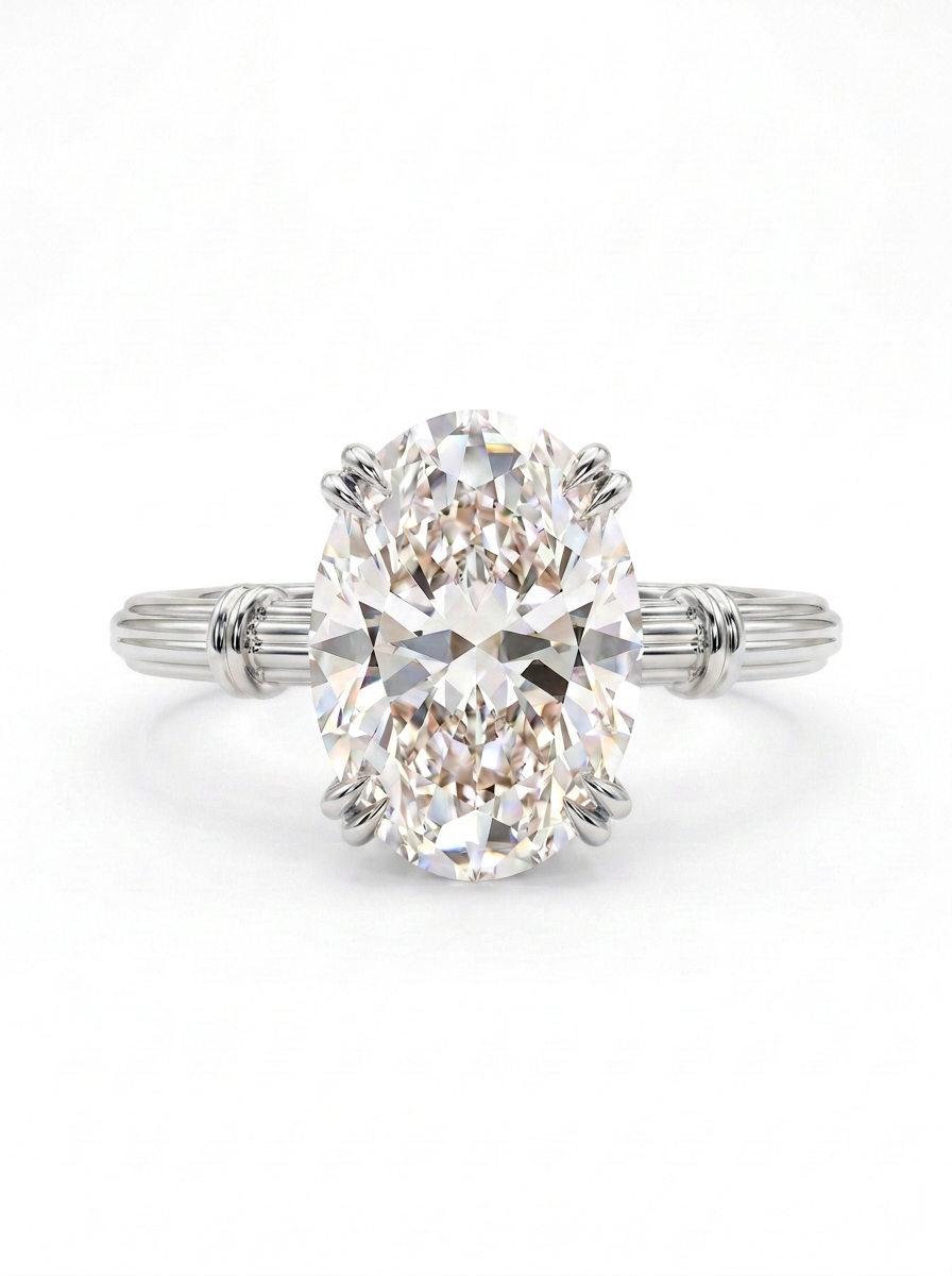 The Volute | Oval Solitaire with Double Prongs and Fluted Shank