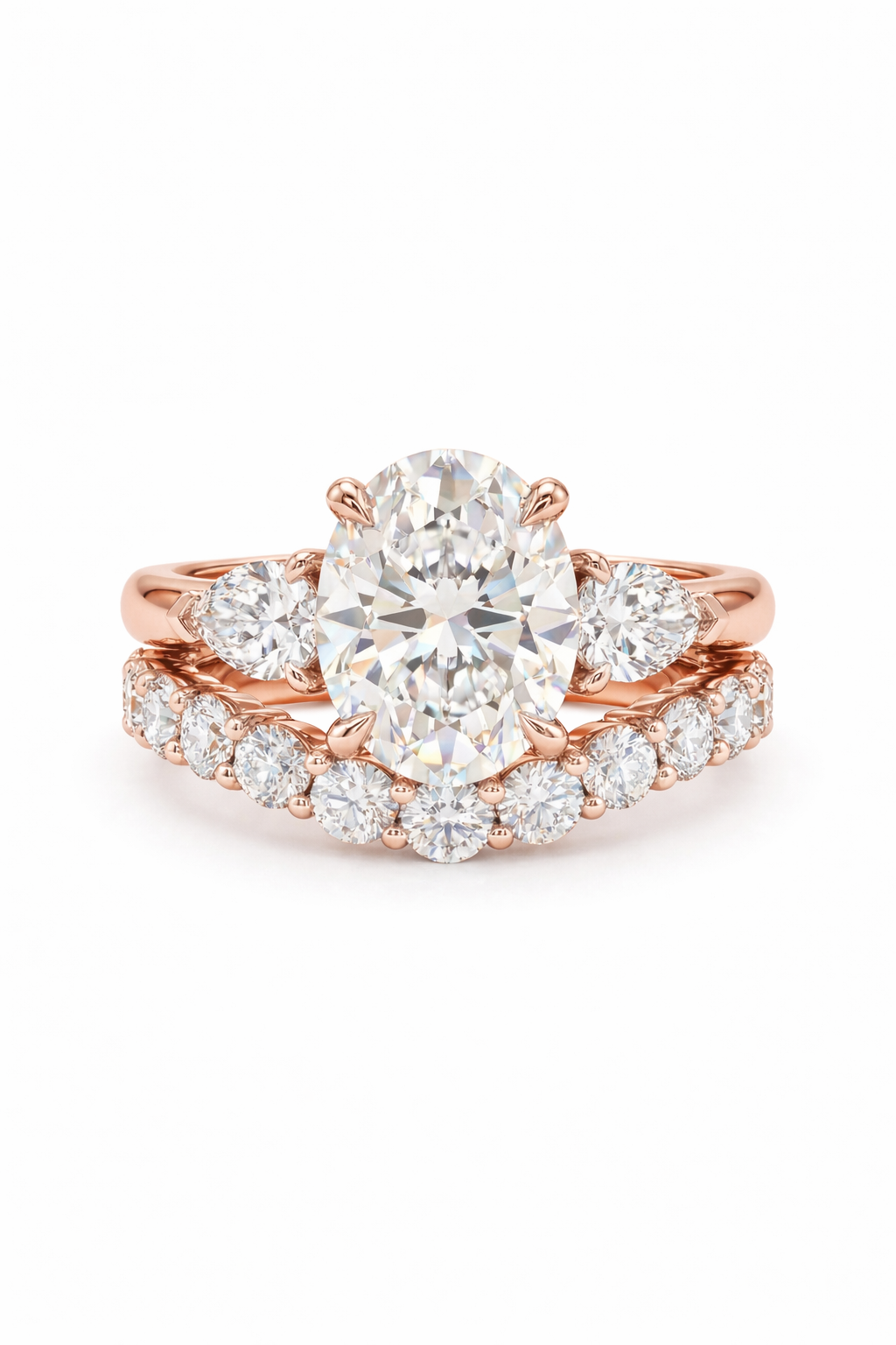The Sunrise Stack | Oval Three-Stone & Scalloped Curve Band