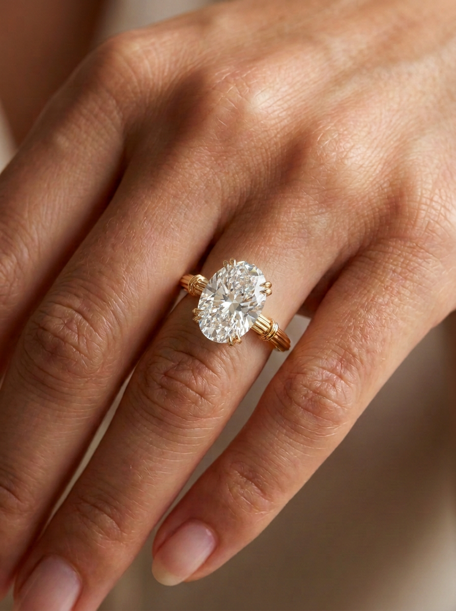 The Volute | Oval Solitaire with Double Prongs and Fluted Shank